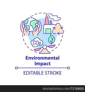 Environmental impact concept icon. Social entrepreneurship abstract idea thin line illustration. Business affects climate and ecology. Vector isolated outline color drawing. Editable stroke. Environmental impact concept icon
