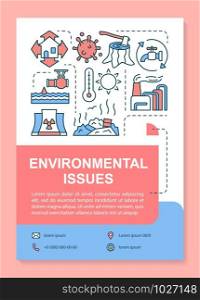 Environmental issues poster template layout. Ecological problems. Banner, booklet, leaflet print design, linear icons. Vector brochure page layouts for magazines, advertising flyers