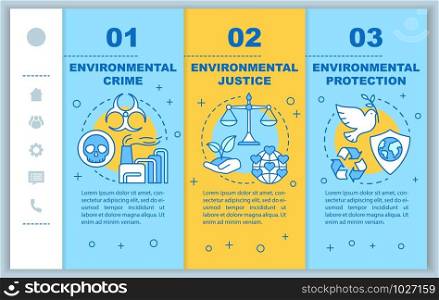 Environmental law onboarding mobile web pages vector template. Protection. Responsive smartphone website interface idea with linear illustrations. Webpage walkthrough step screens. Color concept