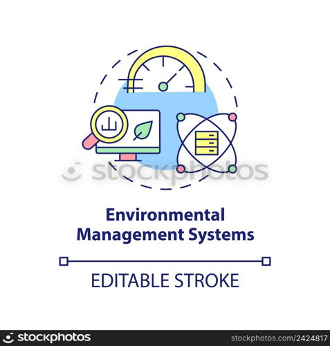 Environmental management system concept icon. Tool of industrial ecology abstract idea thin line illustration. Isolated outline drawing. Editable stroke. Arial, Myriad Pro-Bold fonts used. Environmental management system concept icon