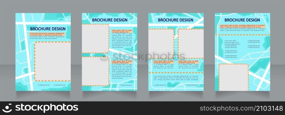 Environmental planning blue blank brochure design. City navigation. Template set with copy space for text. Premade corporate reports collection. Editable 4 paper pages. Calibri, Arial fonts used. Environmental planning blue blank brochure design