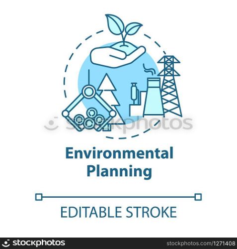 Environmental planning concept icon. Building construction. Urban infrastructure. Landscape use idea thin line illustration. Vector isolated outline RGB color drawing. Editable stroke