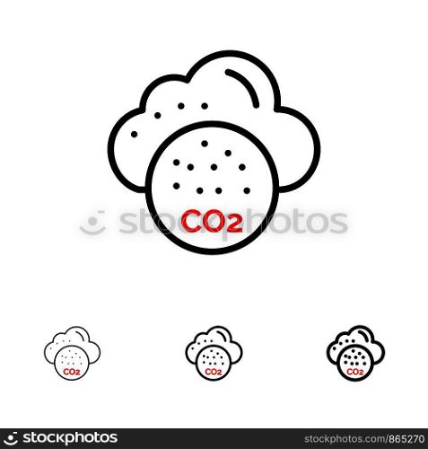 Environmental, Pollution, Co3, Industry Bold and thin black line icon set