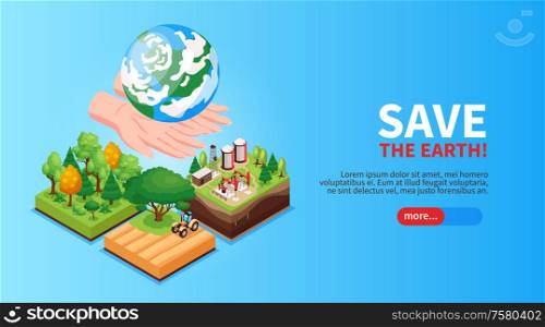 Environmental resources isometric poster with ecology symbols vector illustration