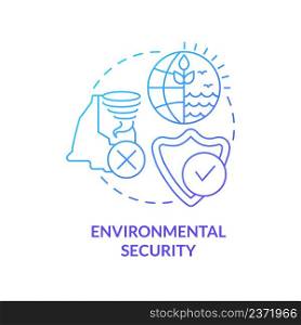 Environmental security blue gradient concept icon. Natural disaster. State protection against disasters abstract idea thin line illustration. Isolated outline drawing. Myriad Pro-Bold font used. Environmental security blue gradient concept icon
