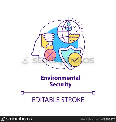 Environmental security concept icon. State protection against disasters abstract idea thin line illustration. Isolated outline drawing. Editable stroke. Arial, Myriad Pro-Bold fonts used. Environmental security concept icon
