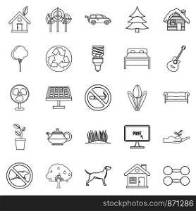 Environmental standard icons set. Outline set of 25 environmental standard vector icons for web isolated on white background. Environmental standard icons set, outline style