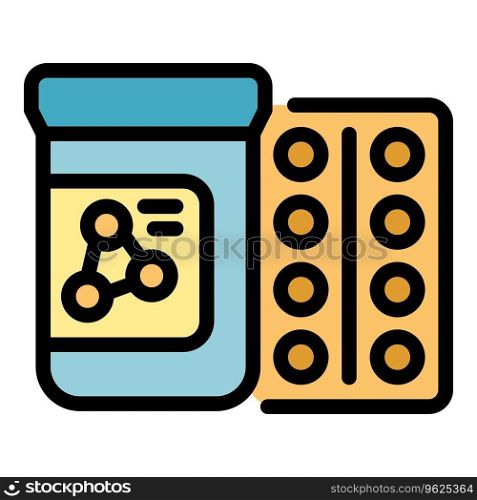 Enzymes pills icon outline vector. Amino peptide. Structure chain color flat. Enzymes pills icon vector flat