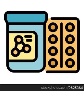 Enzymes pills icon outline vector. Amino peptide. Structure chain color flat. Enzymes pills icon vector flat