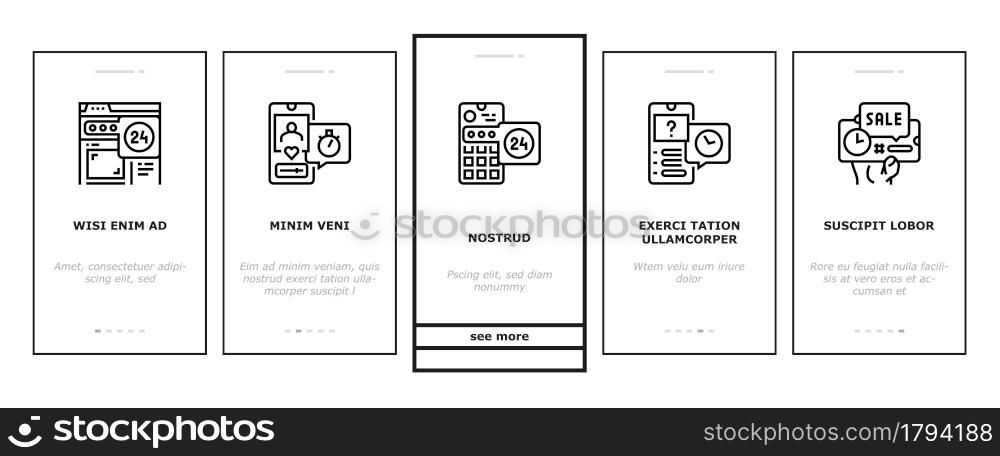 Ephemeral Content Onboarding Mobile App Page Screen Vector. Social Media Story And Photography, File Document Downloading And Advertise Ephemeral Illustrations. Ephemeral Content Onboarding Icons Set Vector