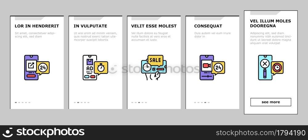 Ephemeral Content Onboarding Mobile App Page Screen Vector. Social Media Story And Photography, File Document Downloading And Advertise Ephemeral Illustrations. Ephemeral Content Onboarding Icons Set Vector