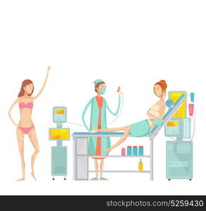 Epilation Flat Set. Flat set with woman before and after epilation in beauty spa salon isolated on white background vector illustration