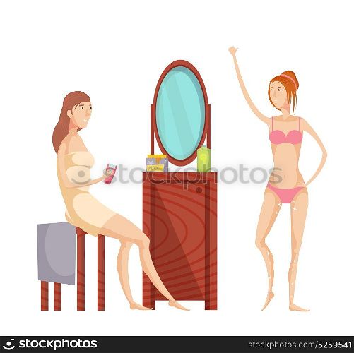 Epilation Flat Set. Young woman doing epilation at home flat set isolated on white background vector illustration