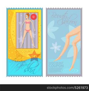 Epilation Tickets Set. Colorful epilation discount coupon tickets set with young woman and female legs isolated on white background flat vector illustration