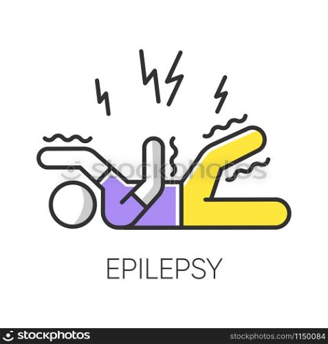 Epilepsy color icon. Convulsive seizure. Shaking and tremor. Movement trouble. Epileptic stroke. Abnormal activity. Mental disorder. Neurological problem. Isolated vector illustration