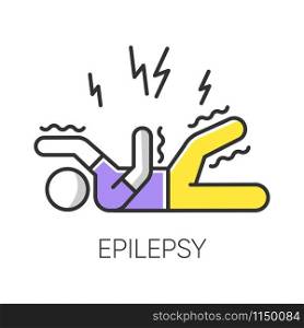 Epilepsy color icon. Convulsive seizure. Shaking and tremor. Movement trouble. Epileptic stroke. Abnormal activity. Mental disorder. Neurological problem. Isolated vector illustration