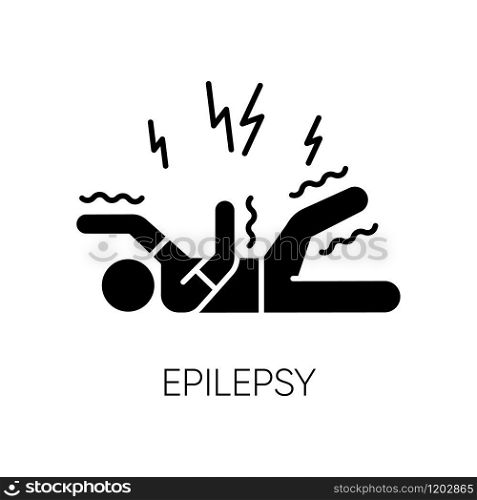 Epilepsy glyph icon. Convulsive seizure. Shaking and tremor. Movement trouble. Epileptic stroke. Abnormal activity. Mental disorder. Silhouette symbol. Negative space. Vector isolated illustration