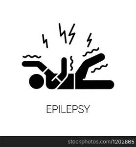 Epilepsy glyph icon. Convulsive seizure. Shaking and tremor. Movement trouble. Epileptic stroke. Abnormal activity. Mental disorder. Silhouette symbol. Negative space. Vector isolated illustration
