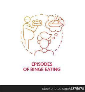 Episodes of binge eating red gradient concept icon. Bulimia sign. Eat food large portions abstract idea thin line illustration. Isolated outline drawing. Roboto-Medium, Myriad Pro-Bold fonts used. Episodes of binge eating red gradient concept icon