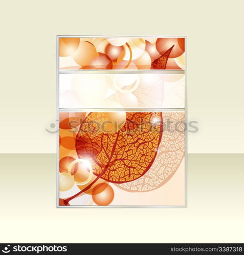 eps 10, vector autumn leaf and bright balls flyer with ribbon for your text