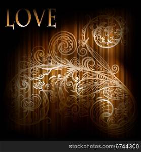 "eps 10, vector background with abstract floral element, "love", and stripes"