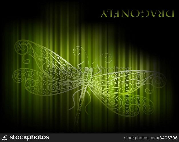 eps 10, vector background with green dragonfly and stripes