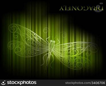 eps 10, vector background with green dragonfly and stripes