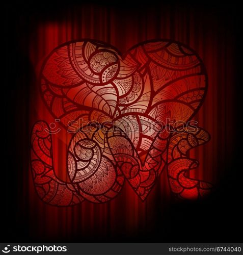"eps 10, vector background with heart doodle ornament and "love""