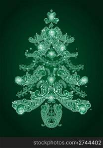 eps 10, vector green christmas tree from paisley elements and stars