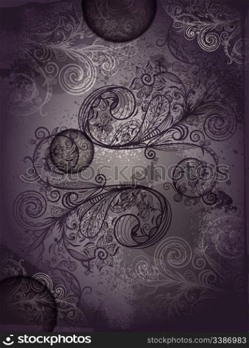 eps 10, vector invitation template with abstract floral pattern with grunge splashes