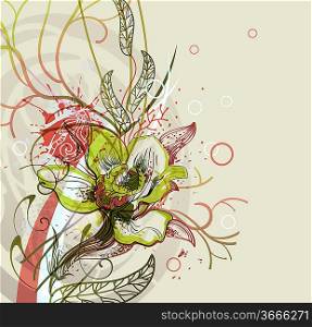 eps10 floral background with a single orchid and abstract plants