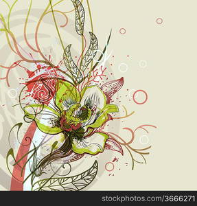 eps10 floral background with a single orchid and abstract plants