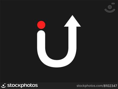 Eps10 u letter logo with with arrow and red circle