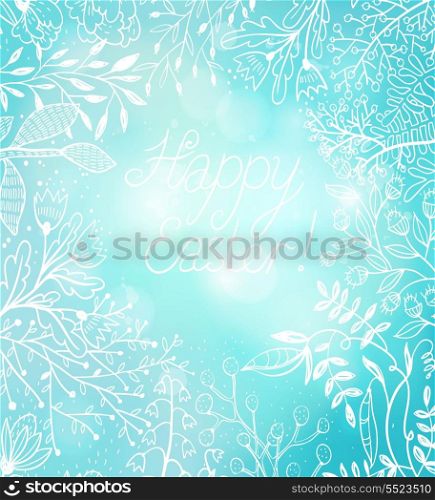 eps10 vector floral illustration of hand drawn plants on a bright blue background