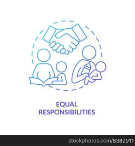 Equal responsibilities blue gradient concept icon. Raising child. Benefit of same-sex parenting abstract idea thin line illustration. Isolated outline drawing. Myriad Pro-Bold fonts used. Equal responsibilities blue gradient concept icon