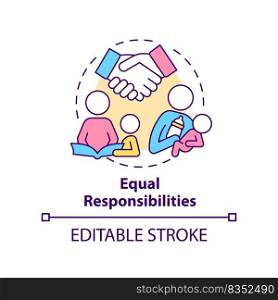 Equal responsibilities concept icon. Benefit of same-sex parenting abstract idea thin line illustration. Isolated outline drawing. Editable stroke. Arial, Myriad Pro-Bold fonts used. Equal responsibilities concept icon