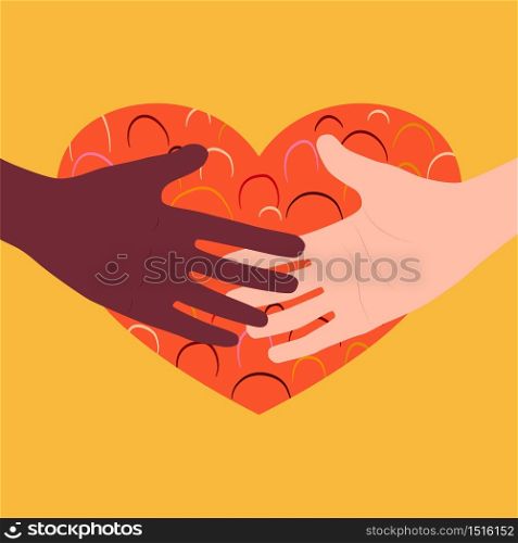 equality and unity among the diversity of human races and ethnicity. the solidarity between black and white people community. peace with love concept. vector illustration.