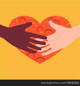 equality and unity among the diversity of human races and ethnicity. the solidarity between black and white people community. peace with love concept. vector illustration.