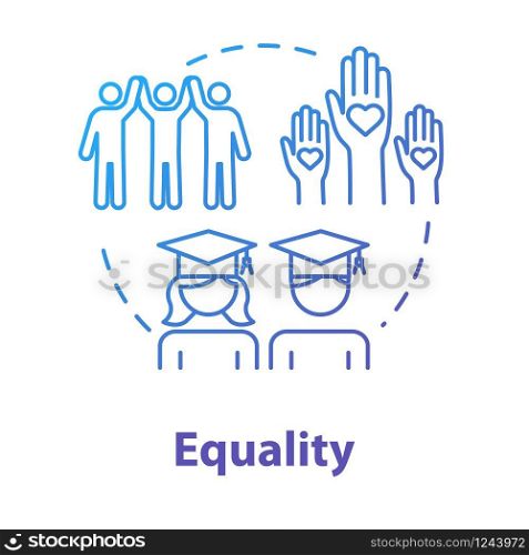 Equality concept icon. Positive support. Diverse community. College graduation. Progressive education idea thin line illustration. Vector isolated outline RGB color drawing. Editable stroke