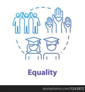 Equality concept icon. Positive support. Diverse community. College graduation. Progressive education idea thin line illustration. Vector isolated outline RGB color drawing. Editable stroke