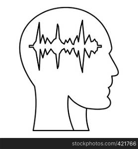 Equalizer inside human head icon. Outline illustration of equalizer inside human head i vector icon for web. Equalizer inside human head i icon, outline style