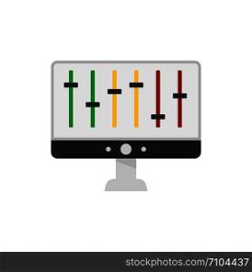 Equalizer on monitor icon. Flat illustration of equalizer on monitor vector icon for web design. Equalizer on monitor icon, flat style