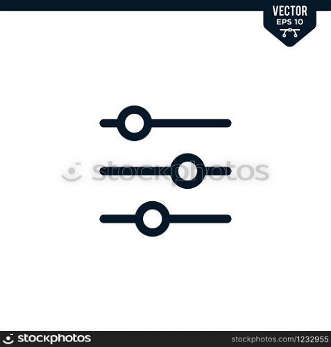 Equalizer or setting icon collection in outlined or line art style, editable stroke vector