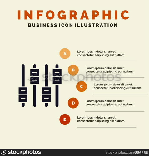 Equalizer, Sound, Audio, Volume Solid Icon Infographics 5 Steps Presentation Background