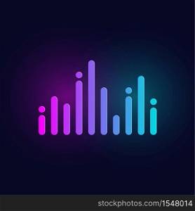 Equalizer sound audio wave laser light multicolor logo flat design icon isolated on dark blue background vector illustration.