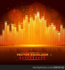 Equalizer wave light background poster . Audio signals modification and reproduction with digital equalizer display sound wave light blurs background abstract vector illustration