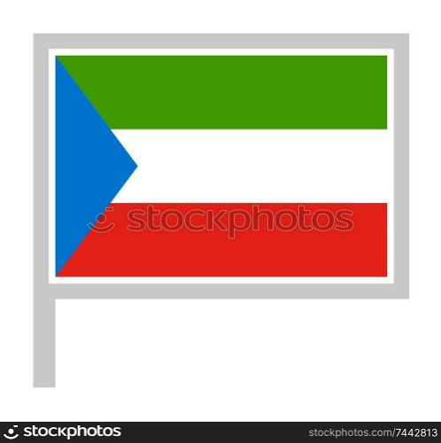 Equatorial Guinea flag on flagpole, rectangular shape icon on white background, vector illustration.. flag on flagpole, rectangular shape icon on white background, vector illustration.