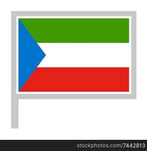 Equatorial Guinea flag on flagpole, rectangular shape icon on white background, vector illustration.. flag on flagpole, rectangular shape icon on white background, vector illustration.