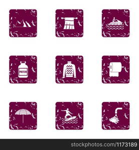 Equatorial icons set. Grunge set of 9 equatorial vector icons for web isolated on white background. Equatorial icons set, grunge style