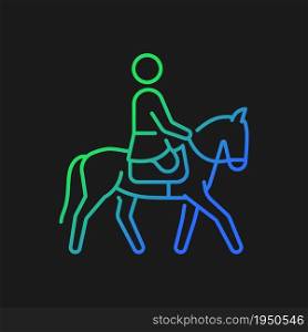 Equestrian gradient vector icon for dark theme. Horseback riding. Horse racing competition. Athletes with disability. Thin line color symbol. Modern style pictogram. Vector isolated outline drawing. Equestrian gradient vector icon for dark theme